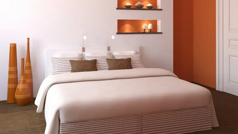Orange and White colour combination for bedroom wall