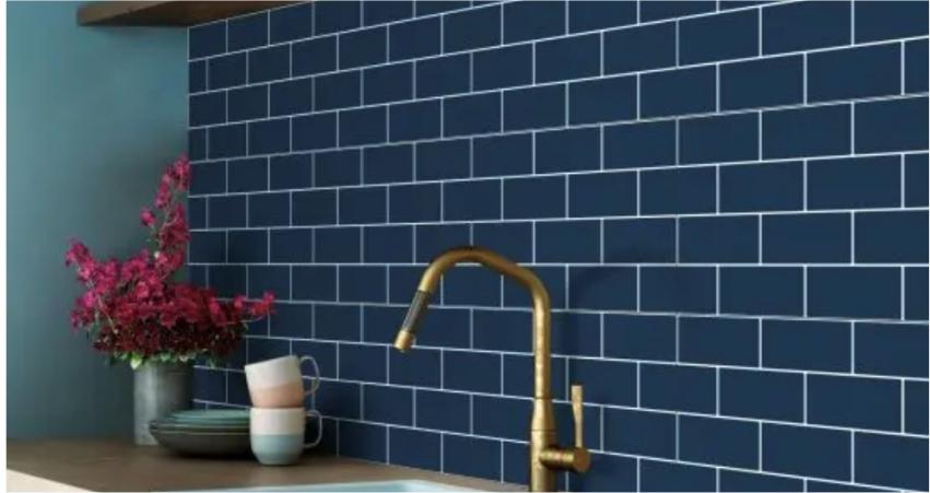 Blue tiles brick wall in the kitchen