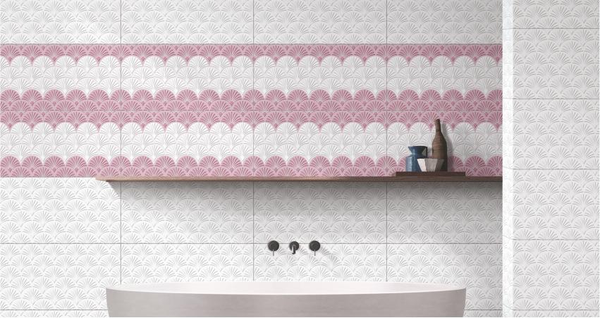 Pink and white tiles on the bathroom walls