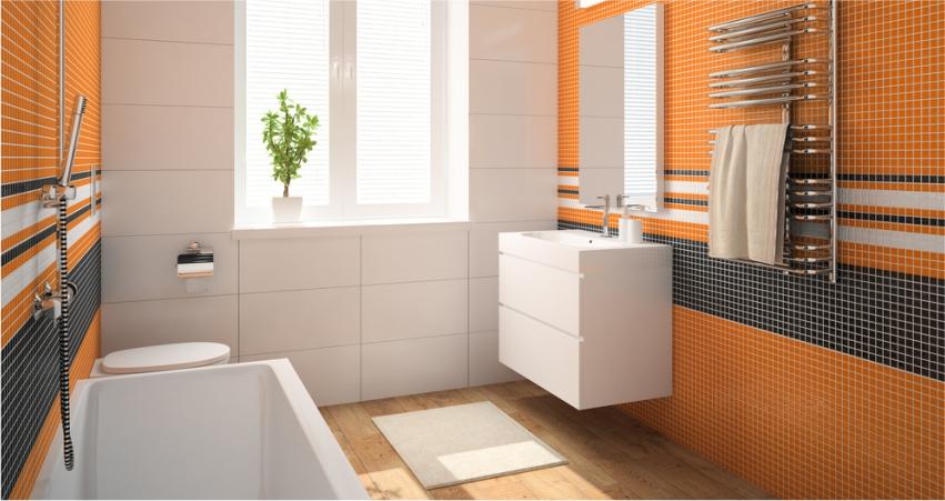 orange wall tiles in the bathroom