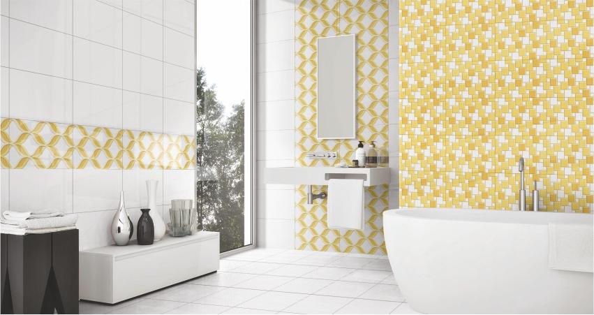 Yellow and White Wall Tiles in the Bathroom