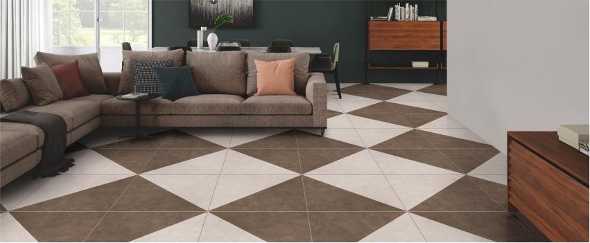 vintag style sofa set with geometrical floor tiles