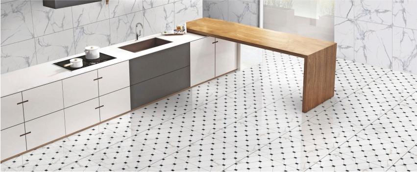 white and polka dots Scandinavian Themed Kitchen Floors 
