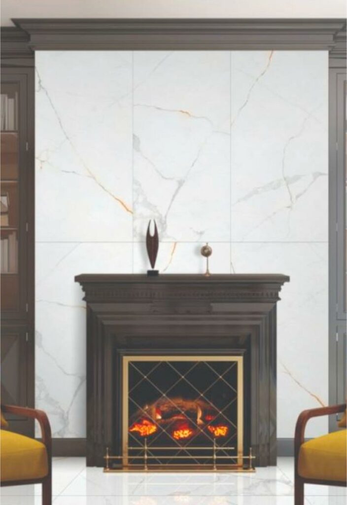 marble look tile for fireplace