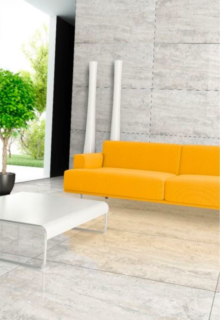 marble tile for living room with yellow sofa