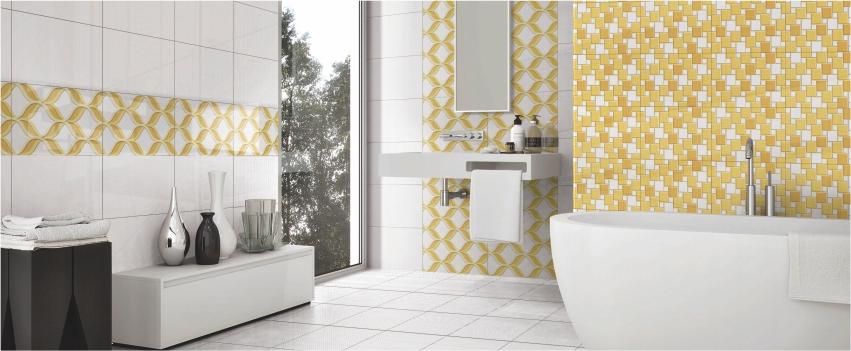 White and natural shades tiles for small bathroom