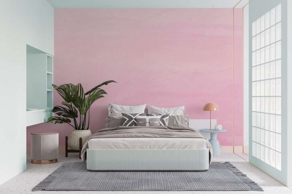 Pink and green two colour combination for bedroom wall