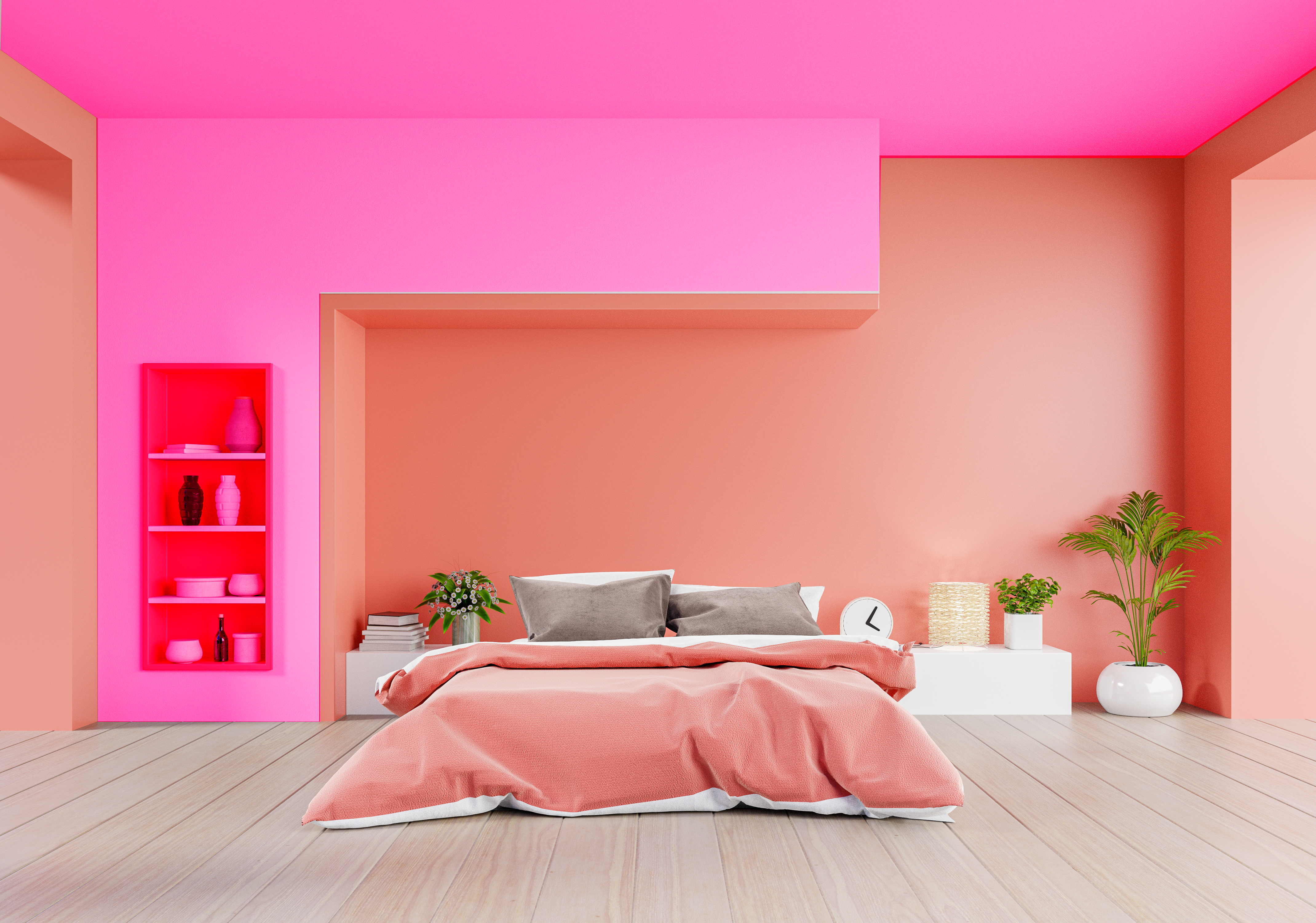 Orange and Pink two colour combination wall