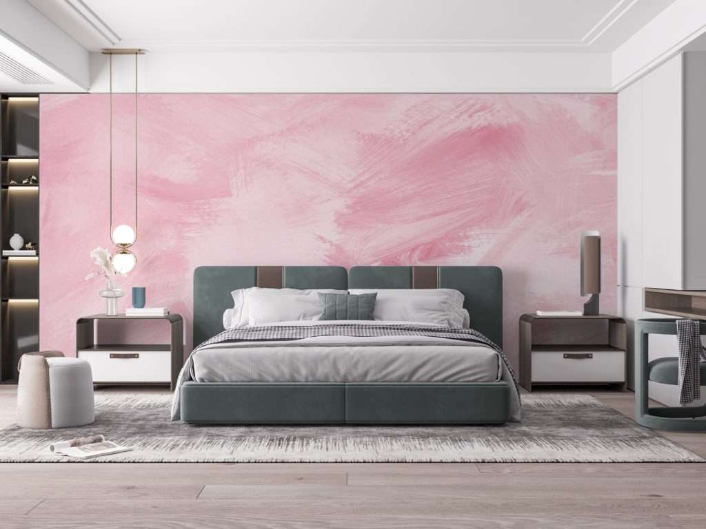 pink and white two color combination for bedroom wall