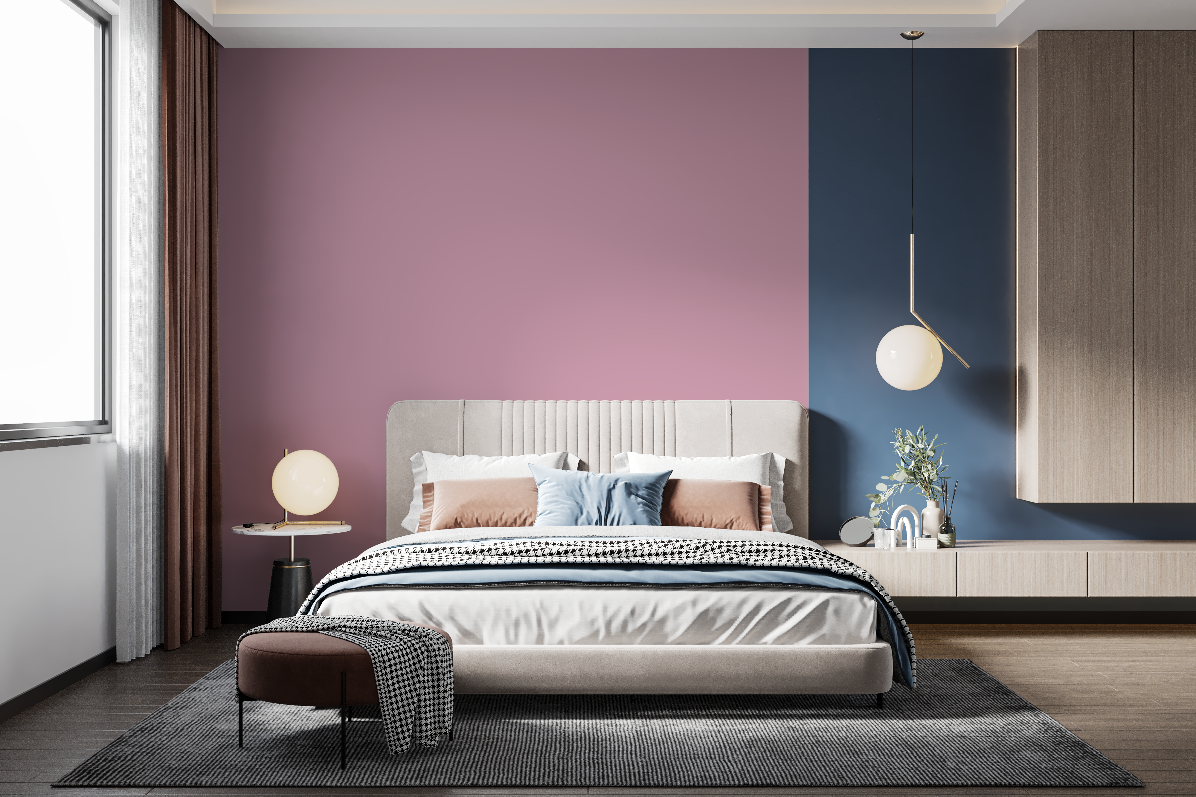 Pink and blue colour combination wall