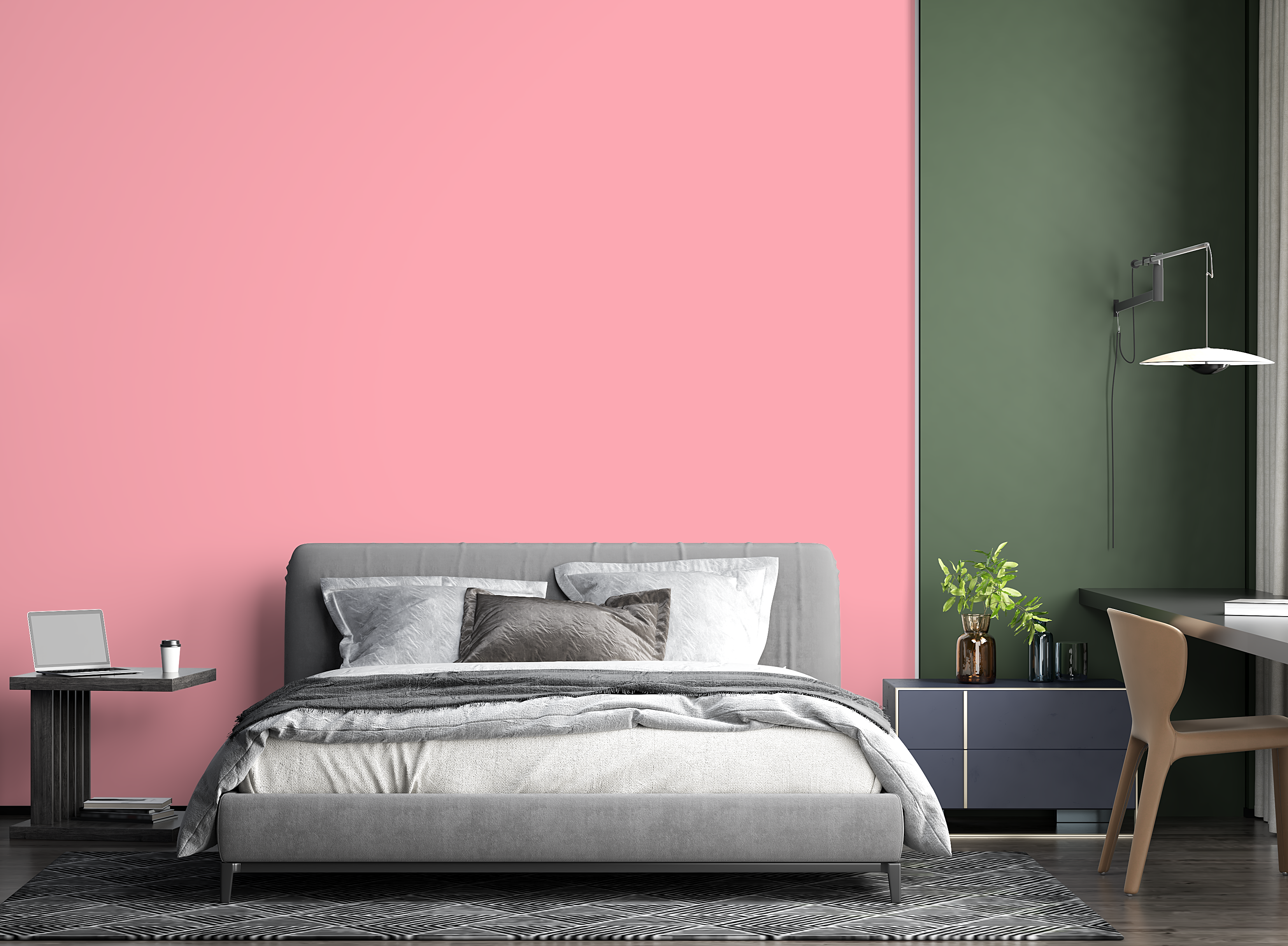 Pink and Green two colour combination wall