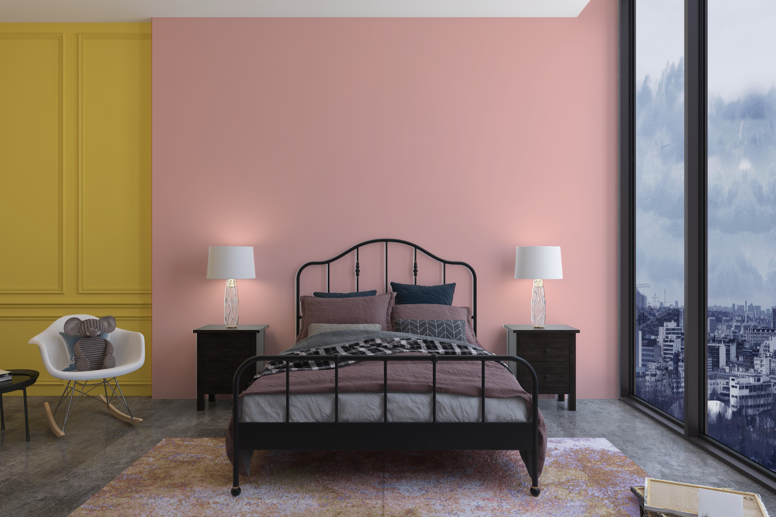 Pink and Yellow two colour combination wall