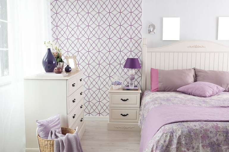 Purple Color wallpaper in bedroom