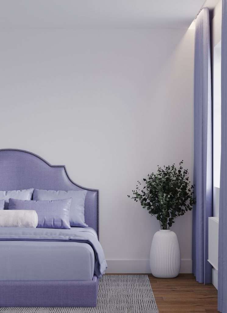 Purple with white pearl colour combination for bedroom walls