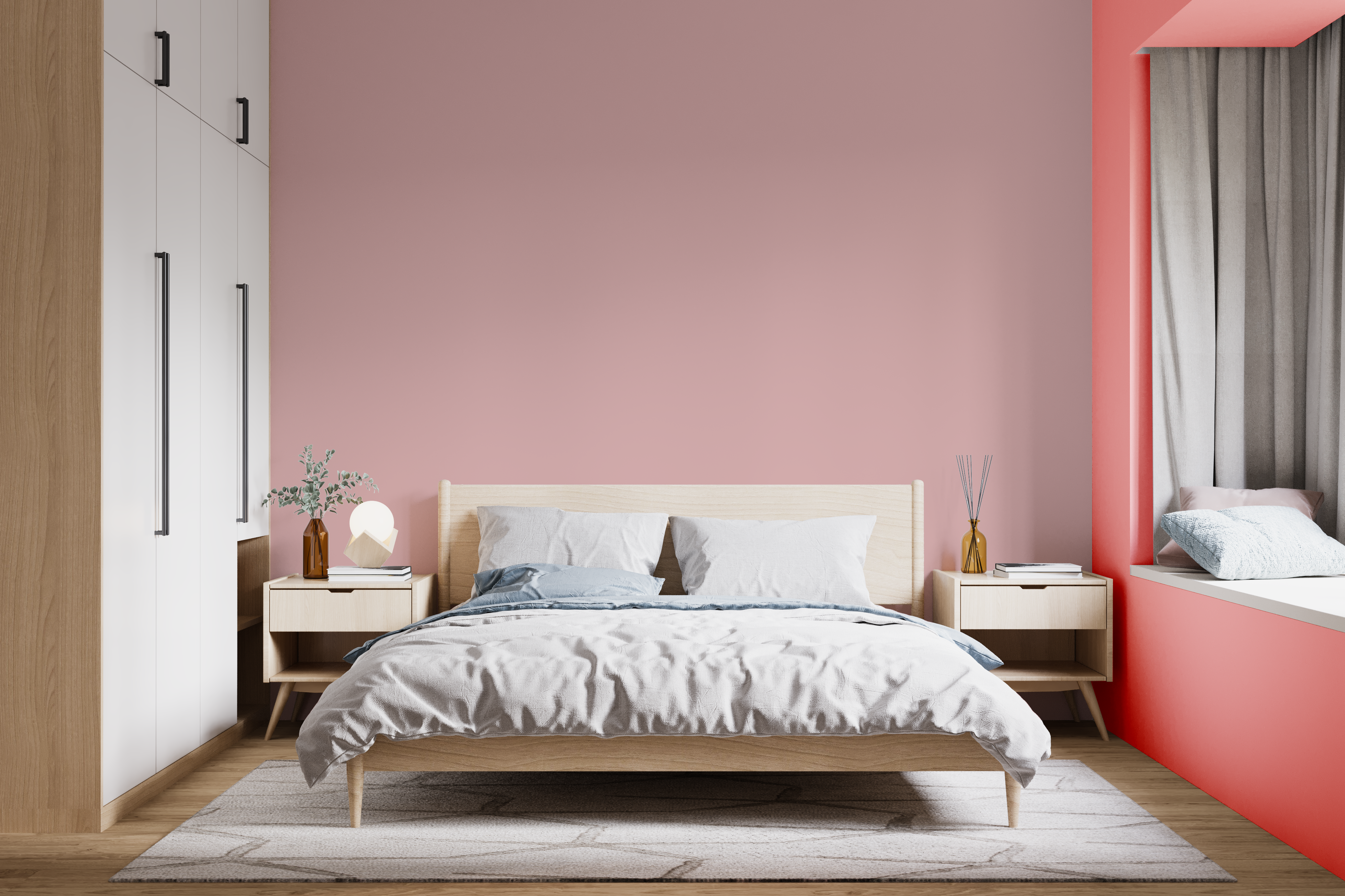 Red and Pink two colour combination wall for room