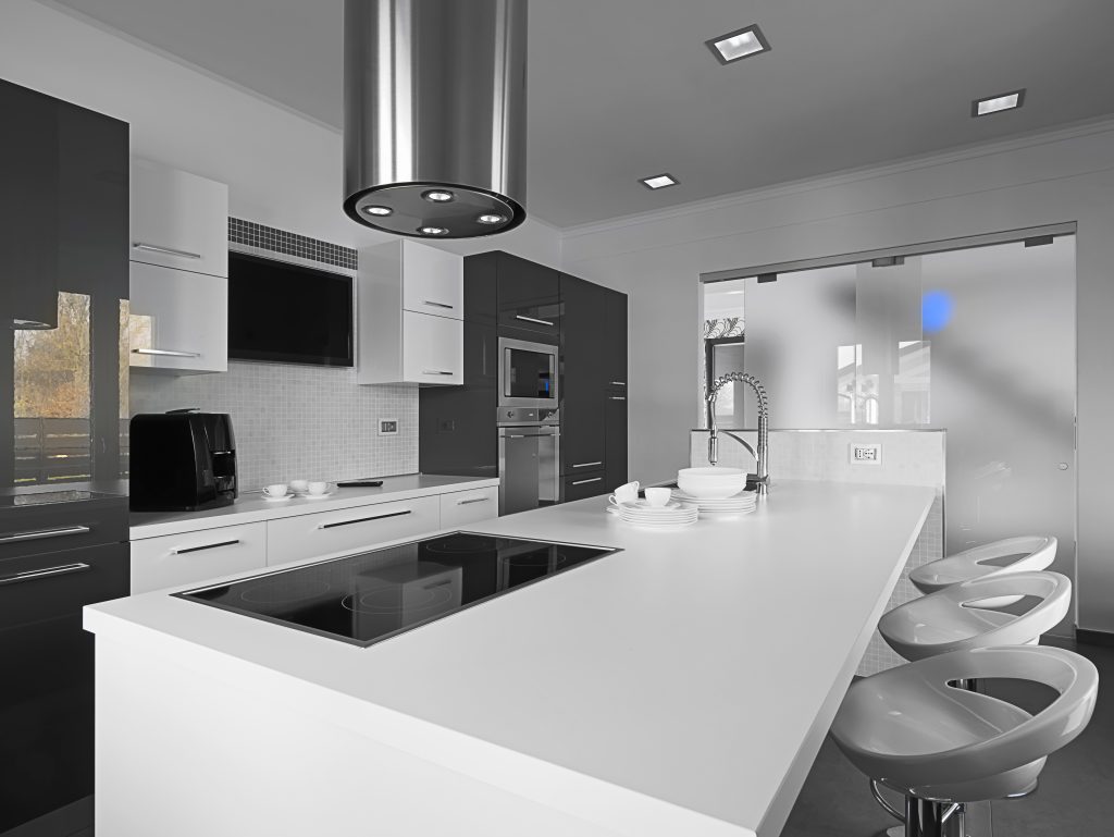 grey and white kitchen