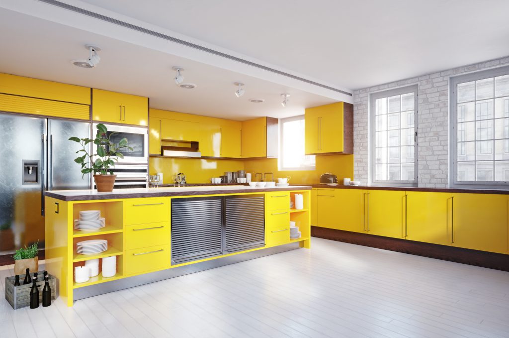 yellow colour kitchen cabinet designs