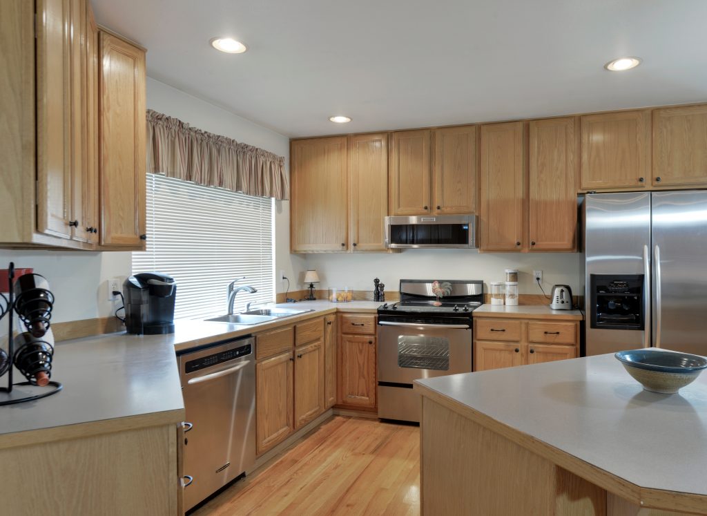 wooden cupboards in kitchen 