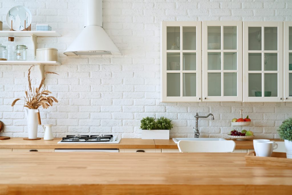 combination of white with wood in kitchen