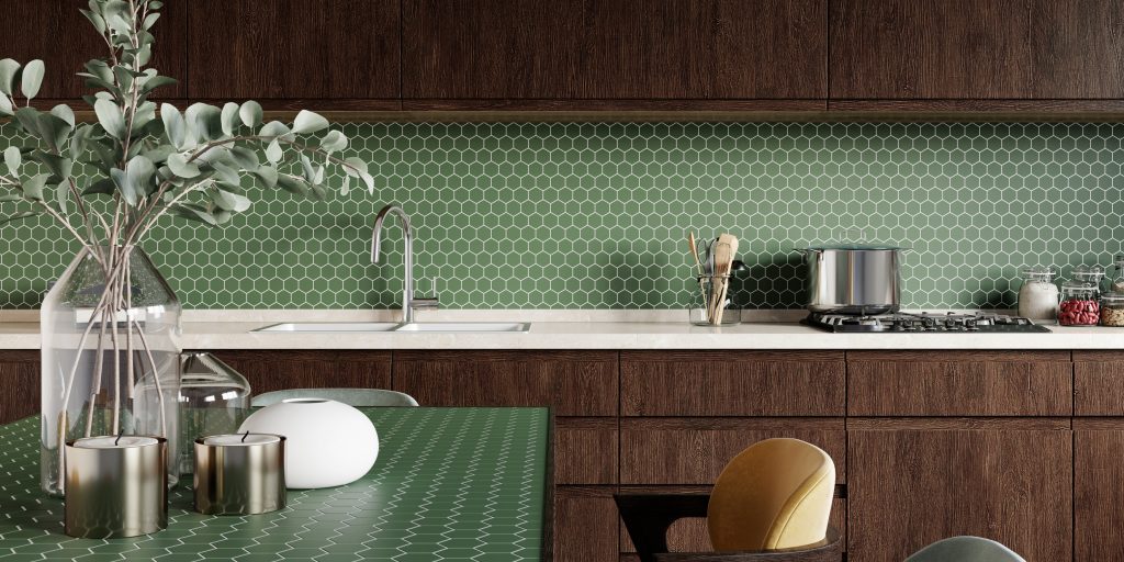 green kitchen backsplash tiles