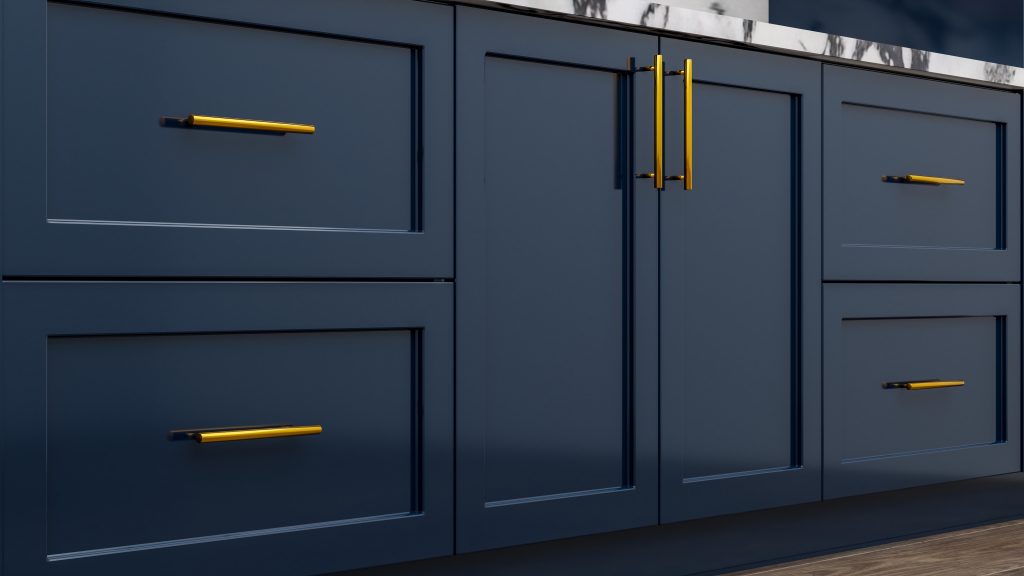 Blue kitchen cupboards