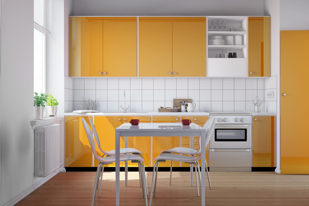 open kitchen design with eat in table