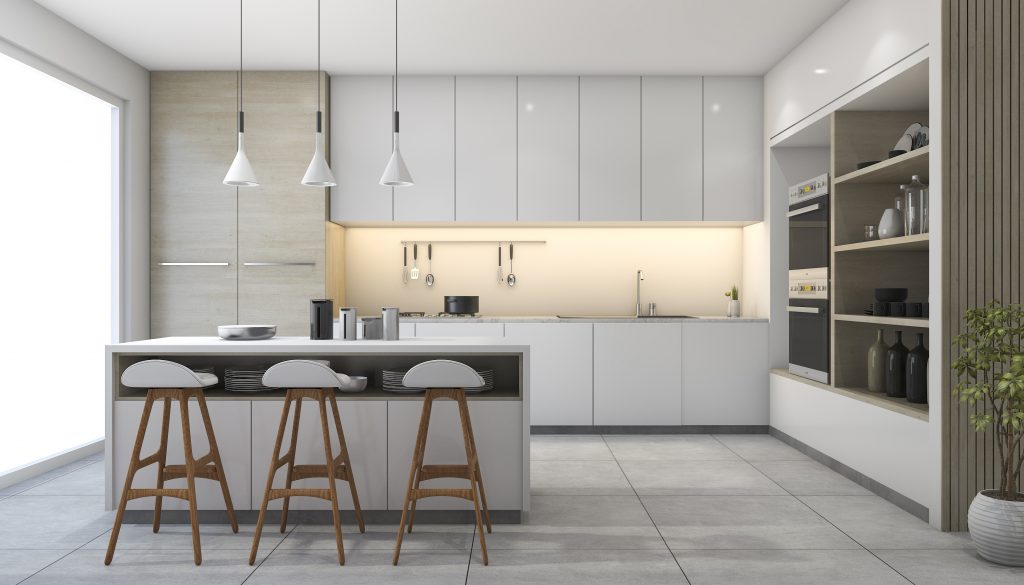 simple white open kitchen design
