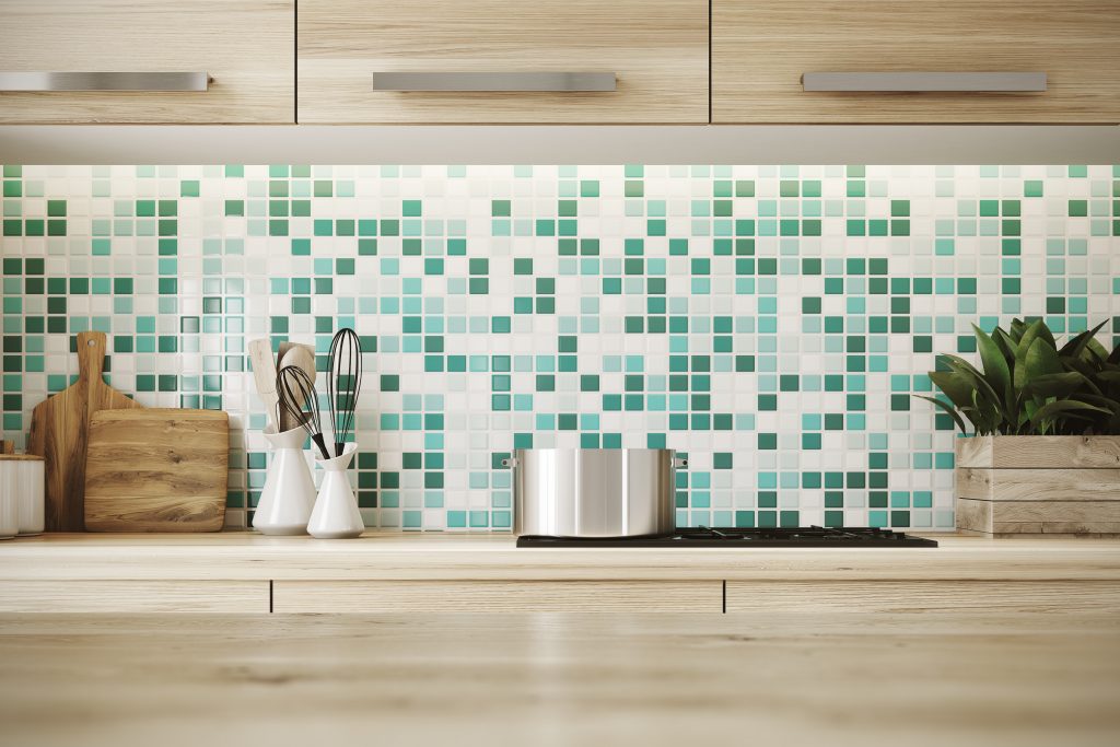 patterned tiles on kitchen backsplash