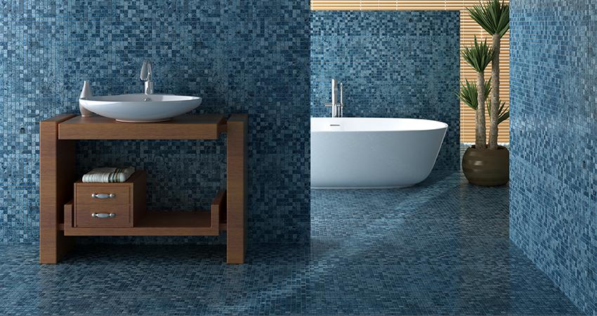 floor to wall blue tile idea for bathroom