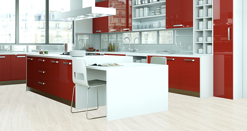 Red colour kitchen cabinet idea