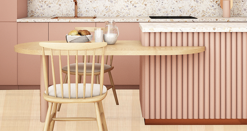 Pink colour kitchen cabinet idea