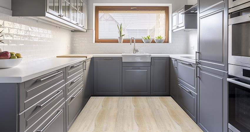 Grey colour kitchen cabinet