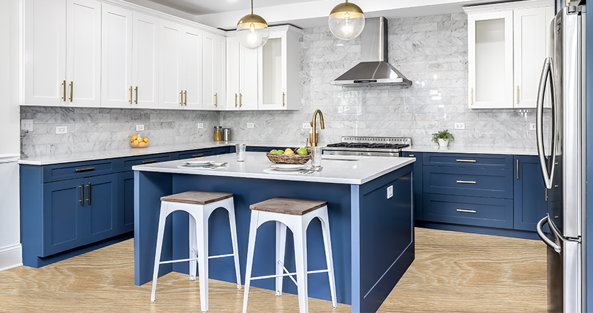 Blue colour kitchen cabinet idea