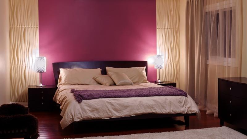 Burgundy and Beige colour two colour combination for bedroom wall