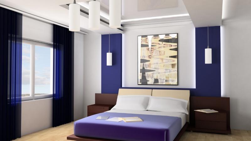 Indigo and White Colour combination for bedroom wall