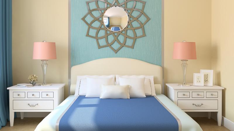 Light Blue and Yellow colour combination idea for bedroom wall