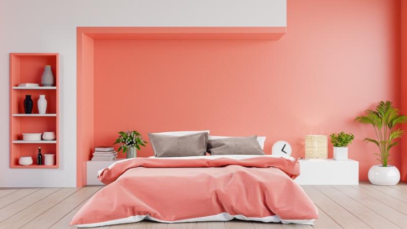 Peach and White colour combination for bedroom wall