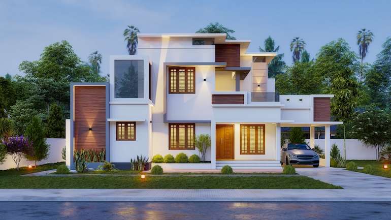Normal House Front elevation design for single floor house
