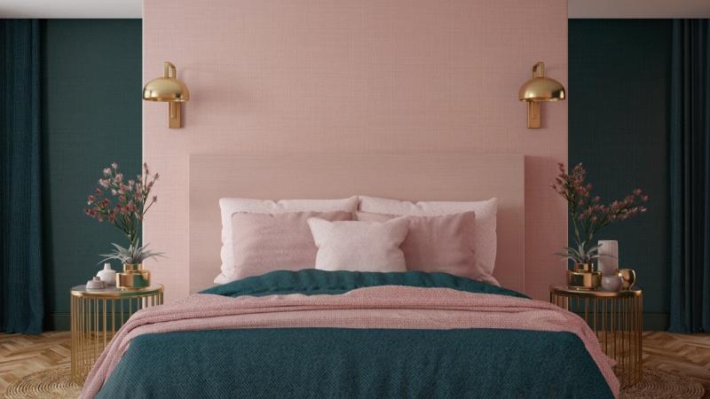 Teal and Mink colour combination for bedroom wall