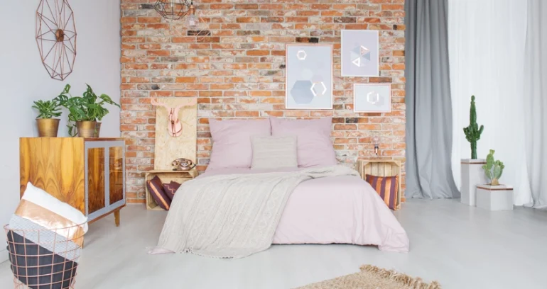 Bricks design for bed back wall