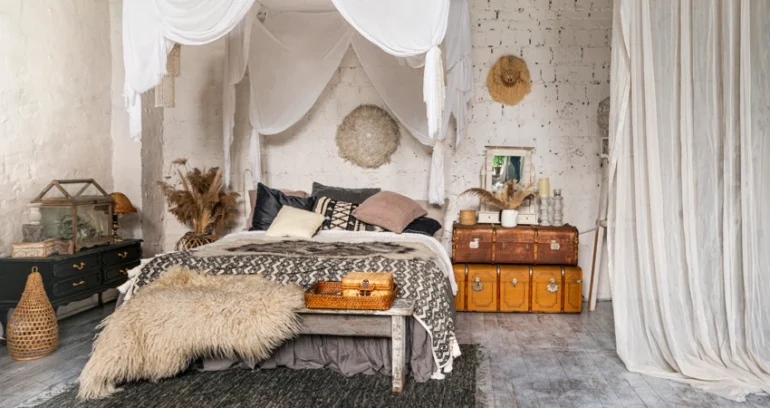 Bohemian bedroom bed back design