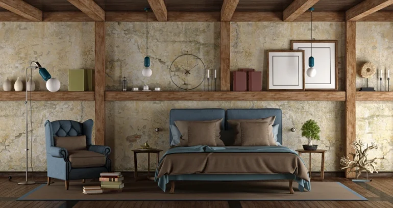 Rustic back wall design for bedroom