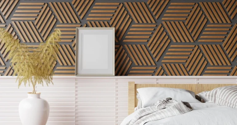Bed back with with geometrical lines