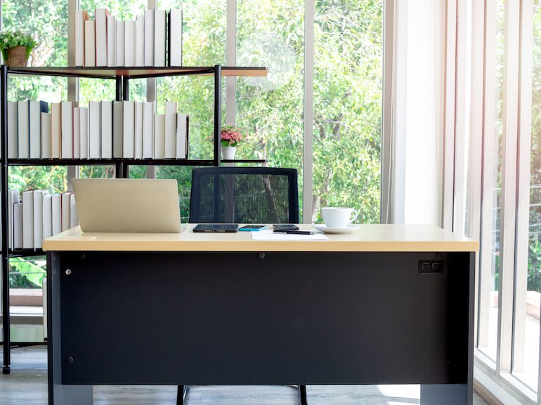 Study Table With Built-in Bookshelf Design