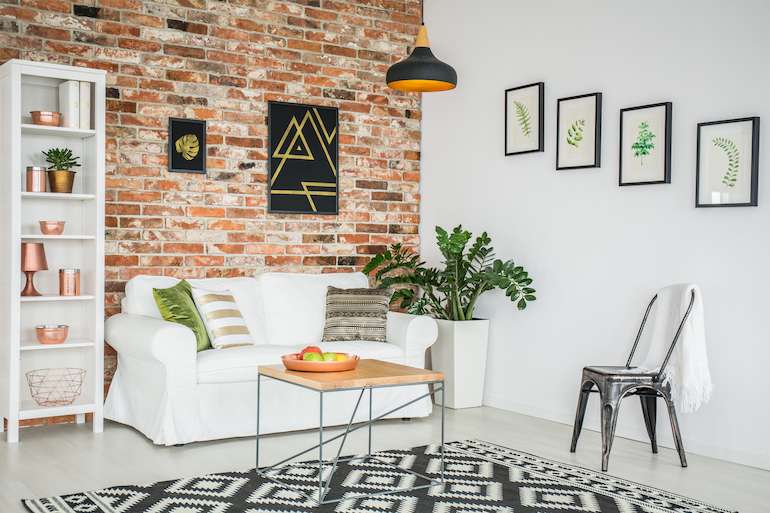Botanic Style Living Room with brick wall