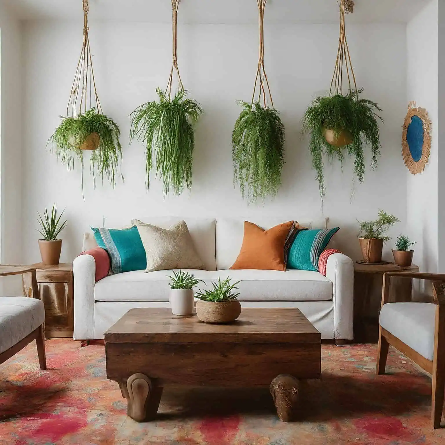 White Walls with White Sofa and Wooden Furniture 