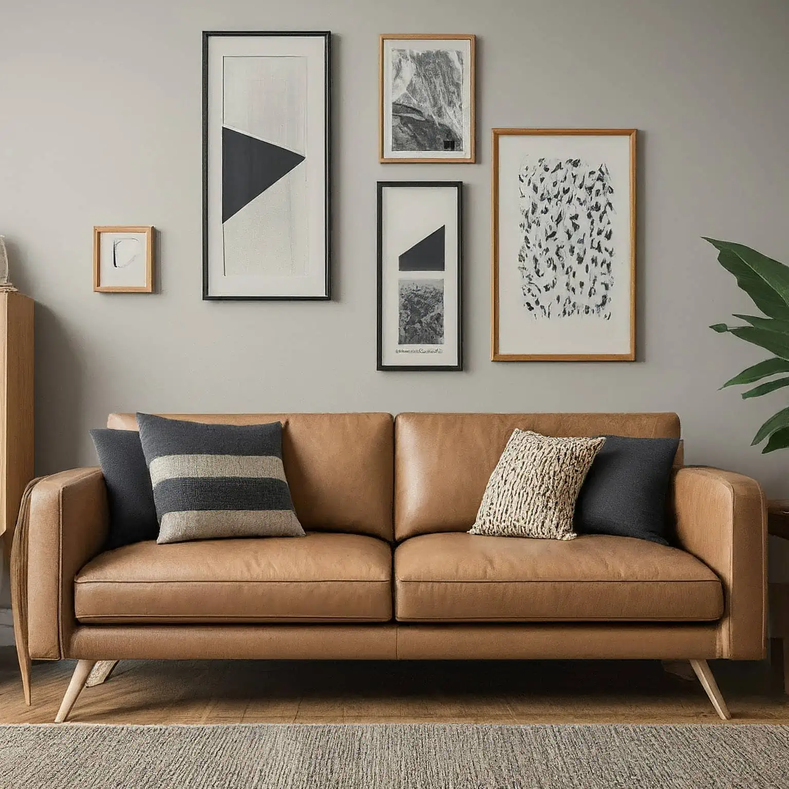 Brown Sofa and Grey Walls 