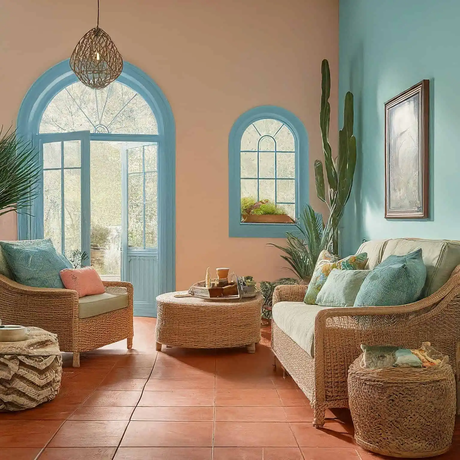 Pastel Pink, Blue, and White Wall Colour Combination for Living Room