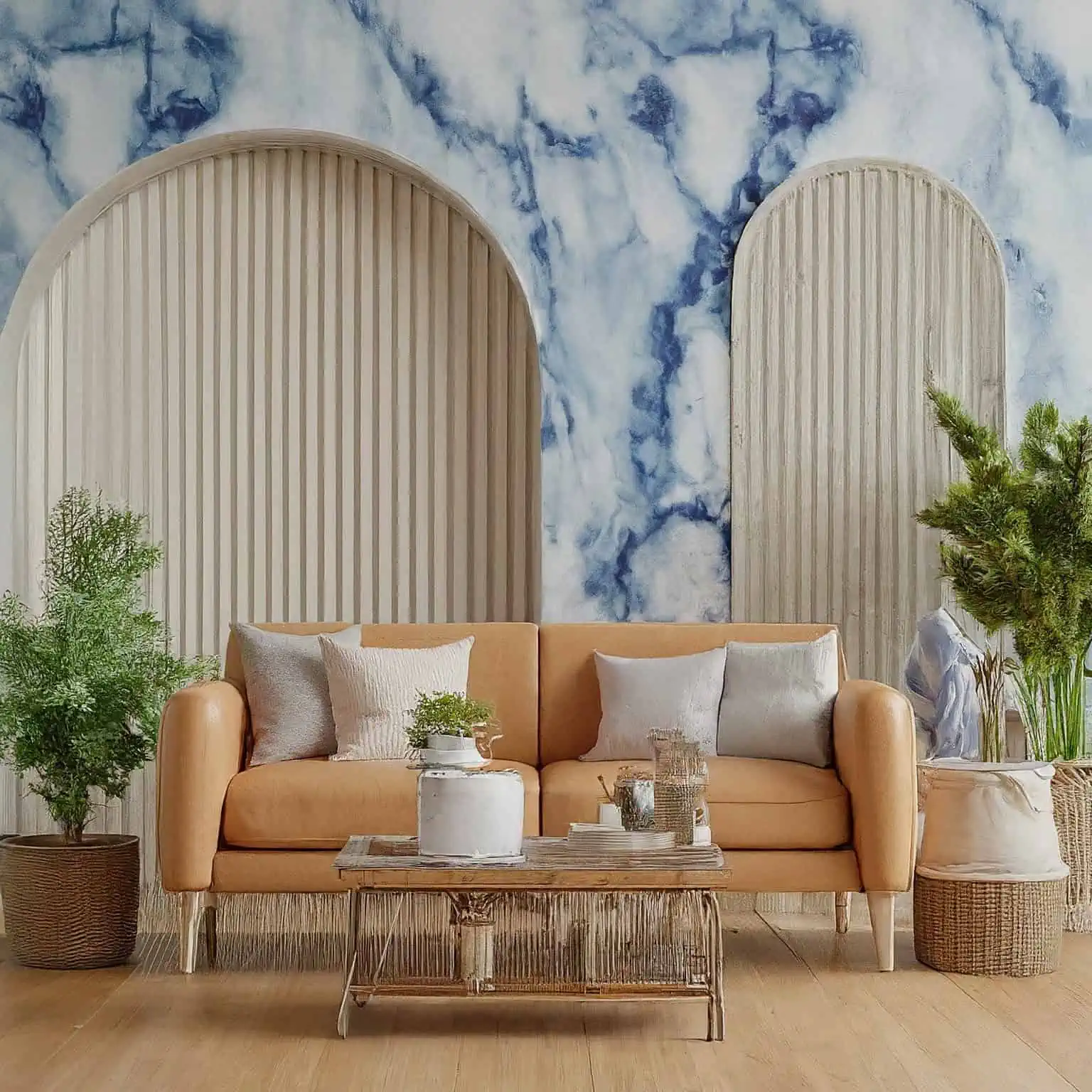 Blue and White Marble Design Wallpaper 
