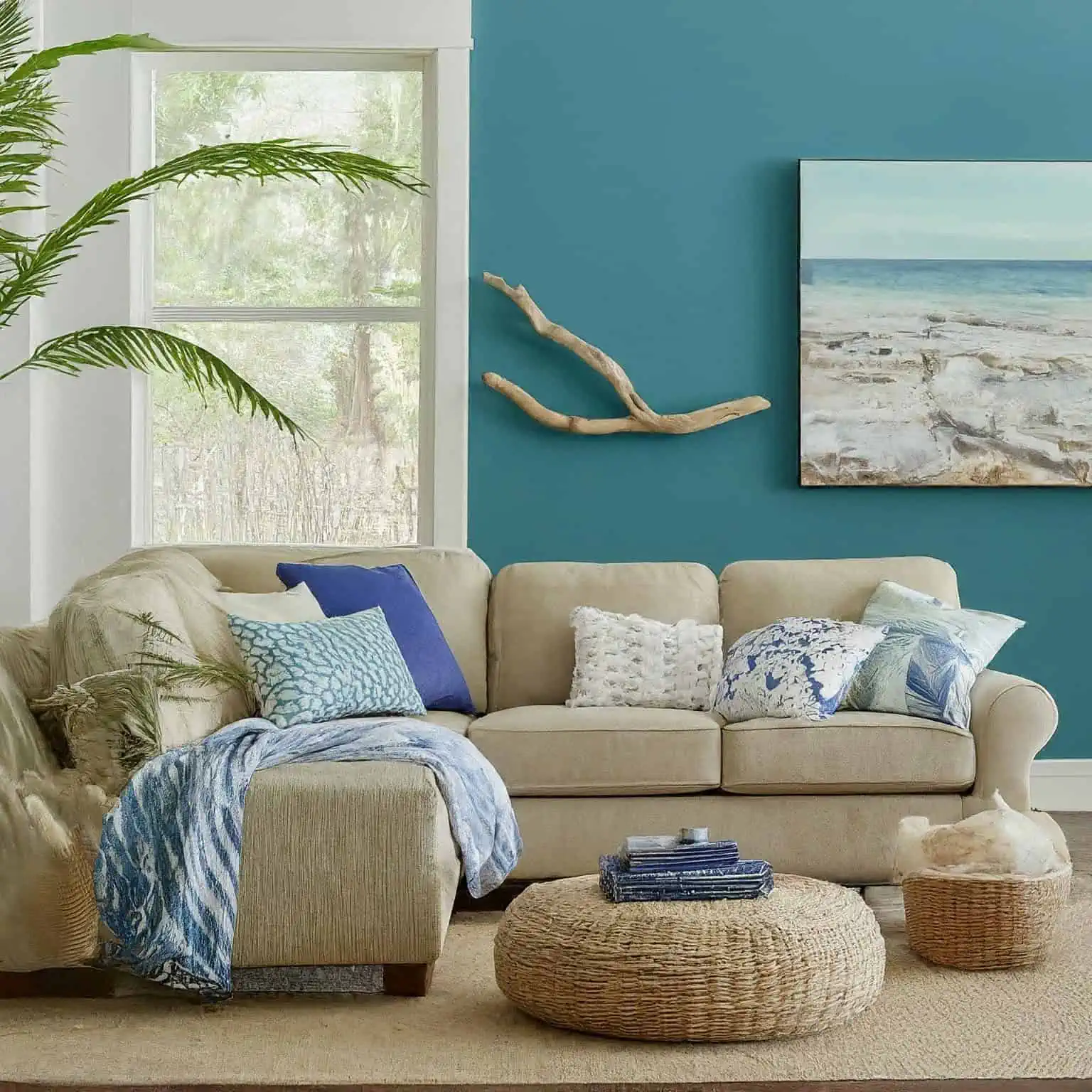 Teal wall color in living room